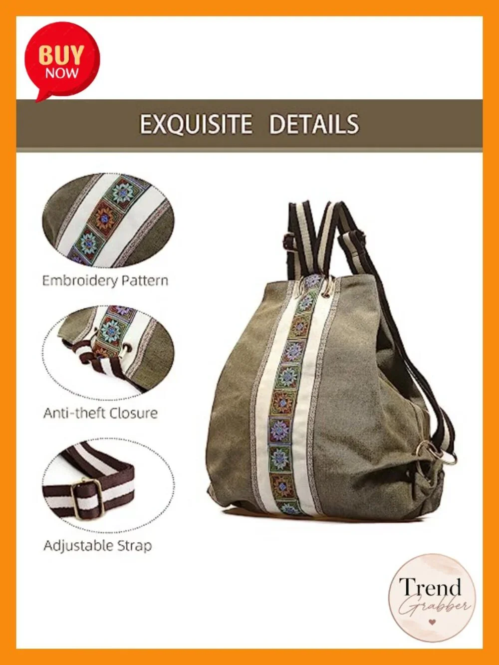 Canvas Backpack Daypack Casual Anti-theft Travel Bag